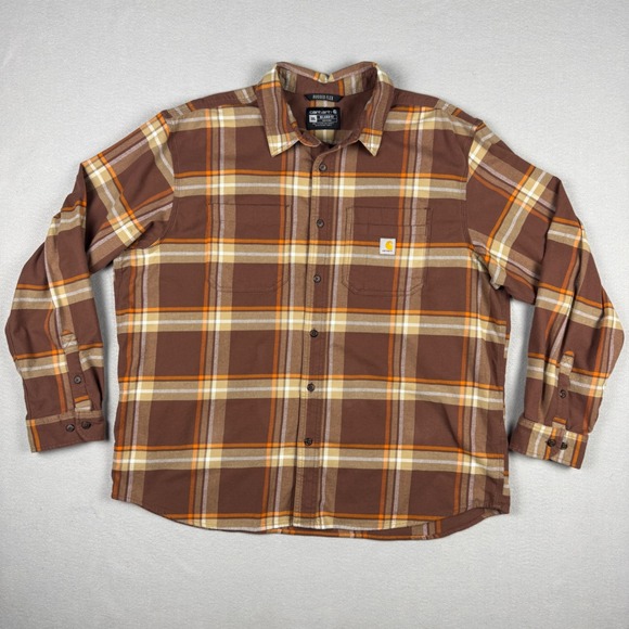 Carhartt Other - Carhartt Rugged Flex Plaid Flannel Shirt Mens 2XL Brown Orange TW5945-M Relaxed